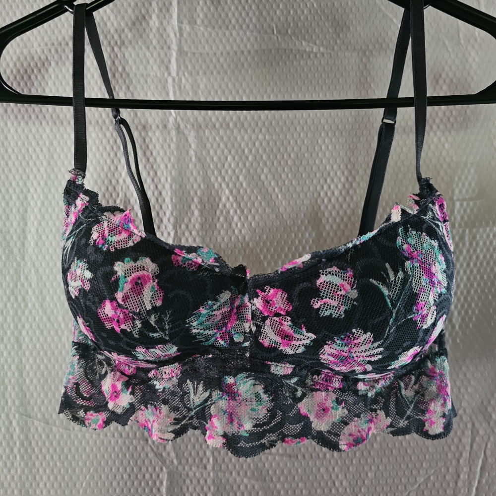 Candie's Black and Pink Floral Bralette Intimates